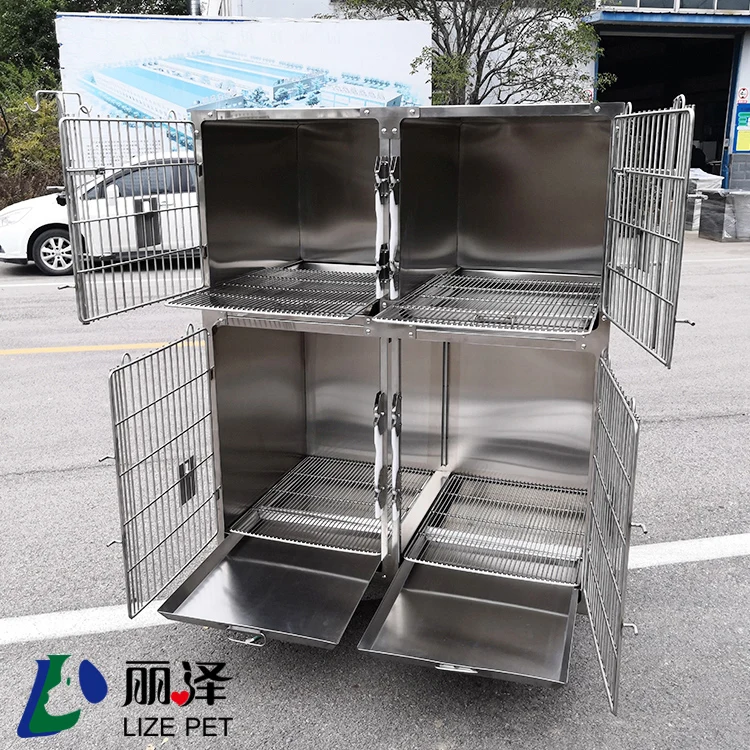 Veterinarian cage Household- Pet Shop Double-layer Combination Boardin Infusion- Cage Stainless Steel Animal Breathable