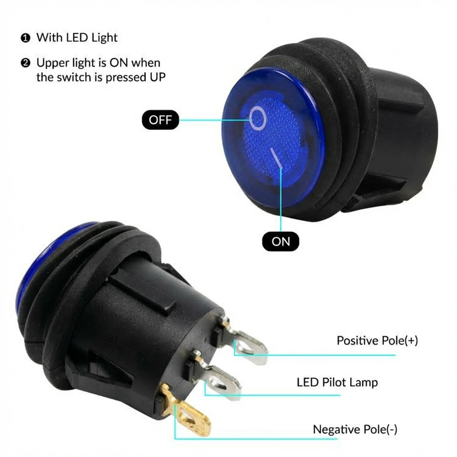 10x Waterproof Rocker Round Switch Toggle Red Blue LED Light For Car Auto Boat Dash ON/OFF SPST Button Luminescence Accessories