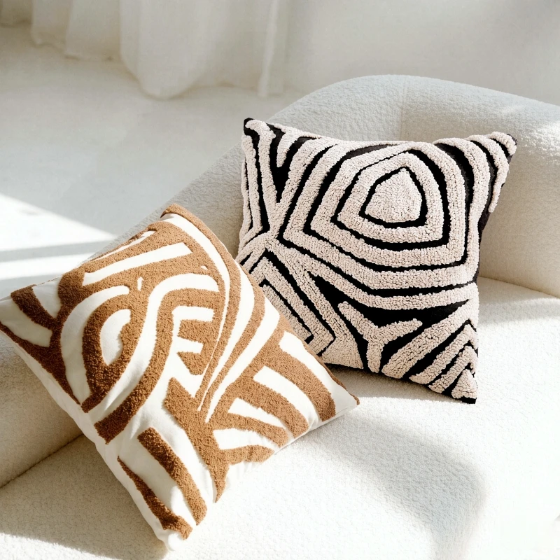 Boho Geometric Cushion Cover 45x45cm Tufted Plush Throw Pillow Case Abstract Minimalist Decorative Sofa Pillow for Living Room 2