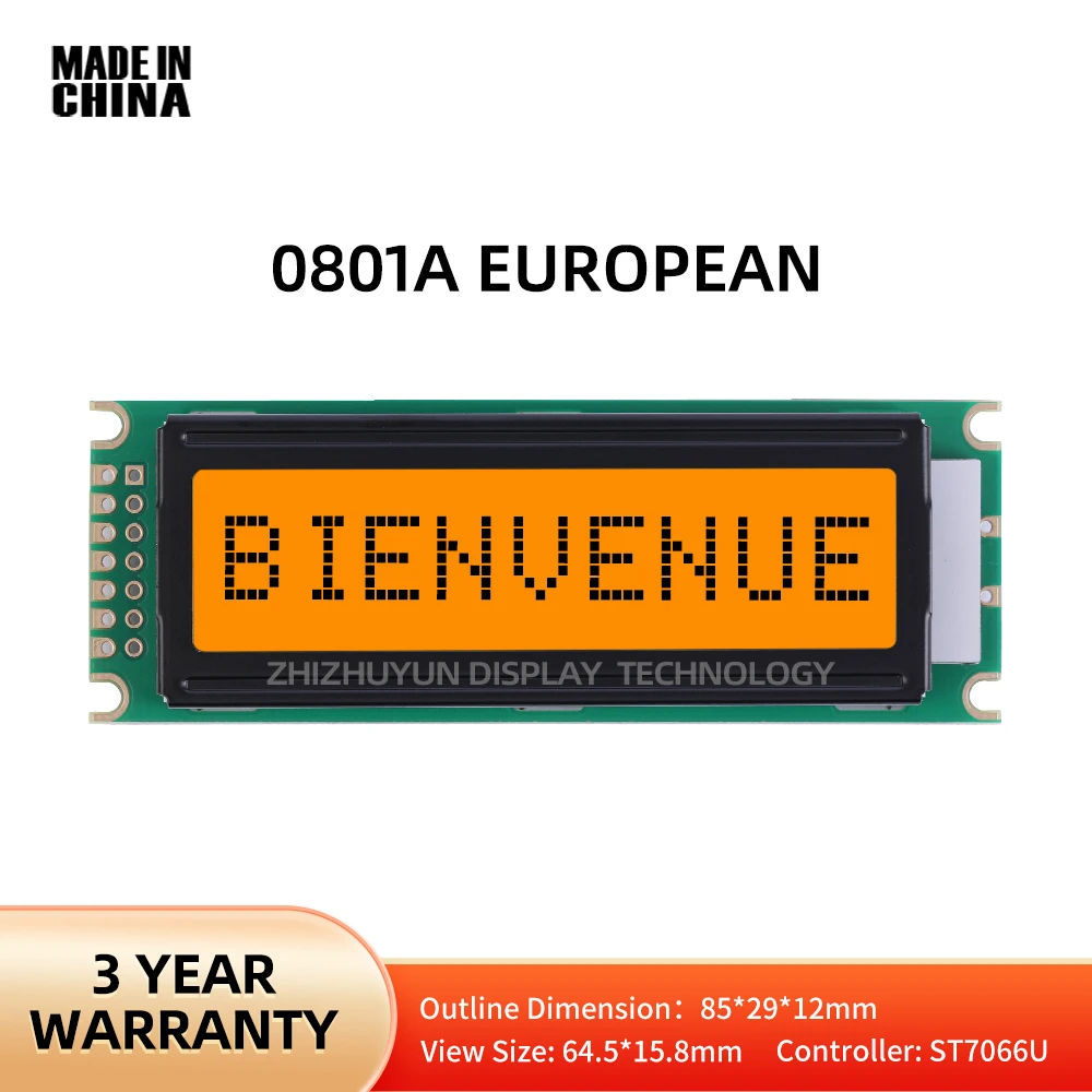 LCD 0801A European Character Display Orange Light Black Text 8*1 0801 8X1 LCM Led Backlight 3.3V