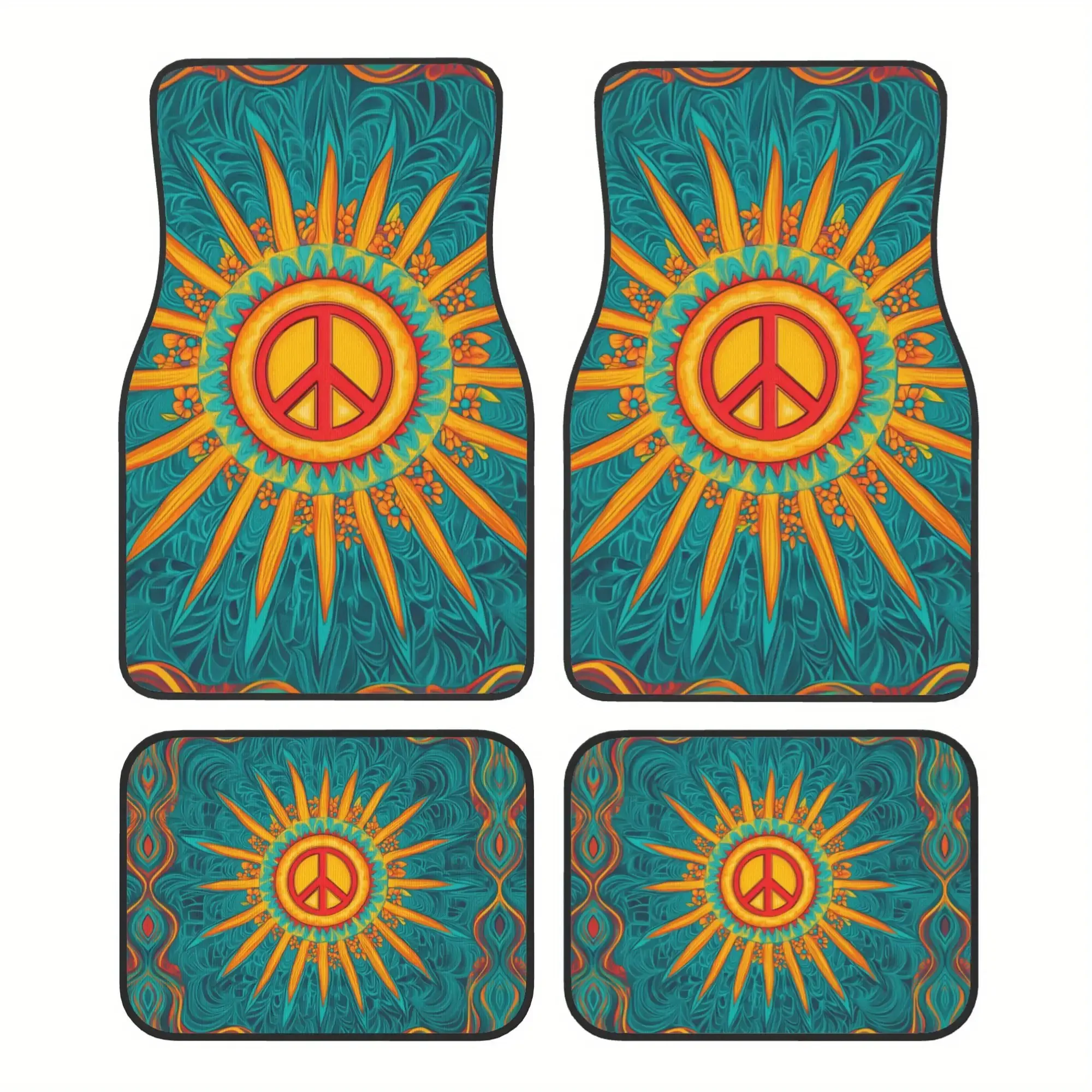 4pcs Colorful Peace Symbol Car Floor Mat Set, Fits Sedans/Trucks/SUVs, Perfect Holiday Gift For Drivers