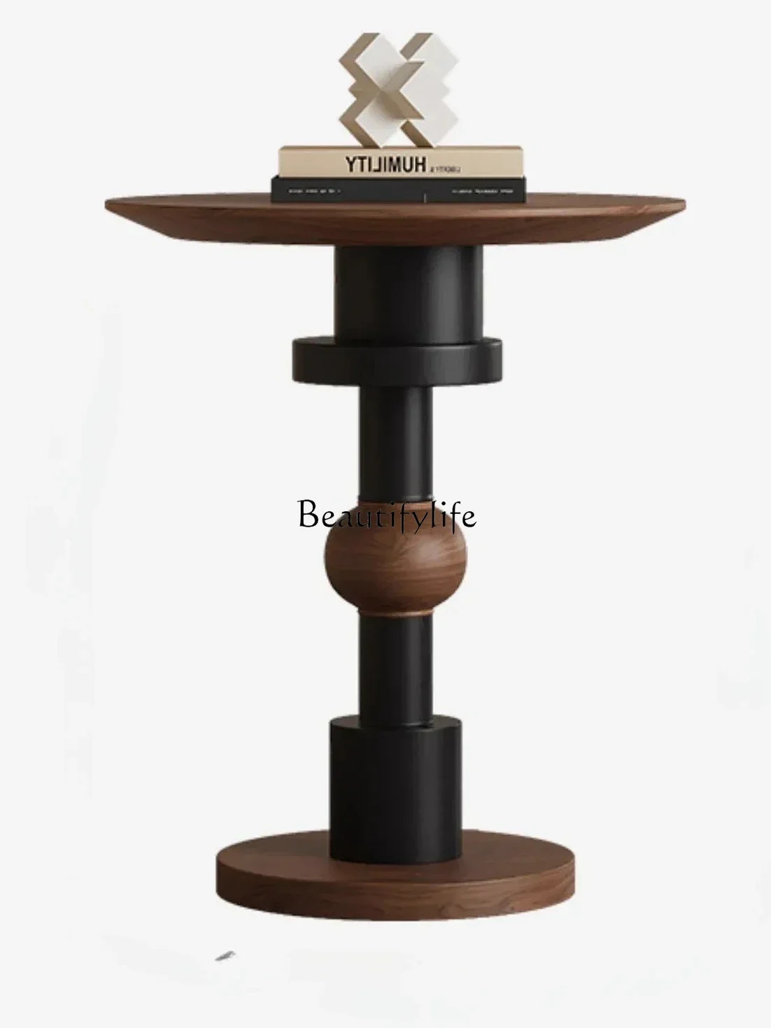 

35FG26French retro solid wood edge few living room household small apartment medium ancient walnut small round table