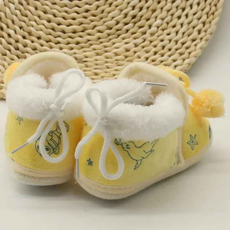 Newborn Baby Cute Plus Cashmere Bownot Slippers Boy Girl Warm Cotton Wool Shoes First Walker Crib Shoes