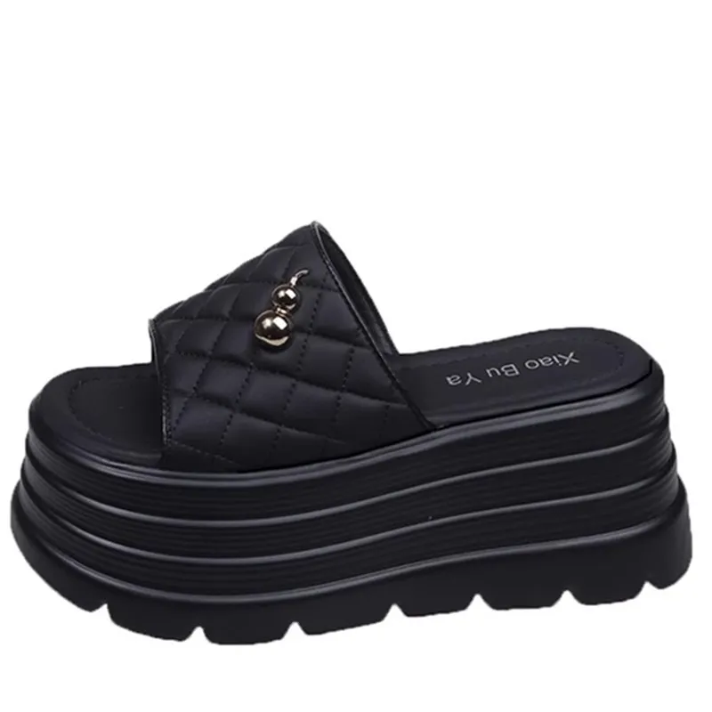 

Блестящие тапочки на толстой подошве 8 см, женские летние новые сандалии на массивной платформе 2025 года, женские шлепанцы на танкетке, на высоком каблуке Sandalias Mujer