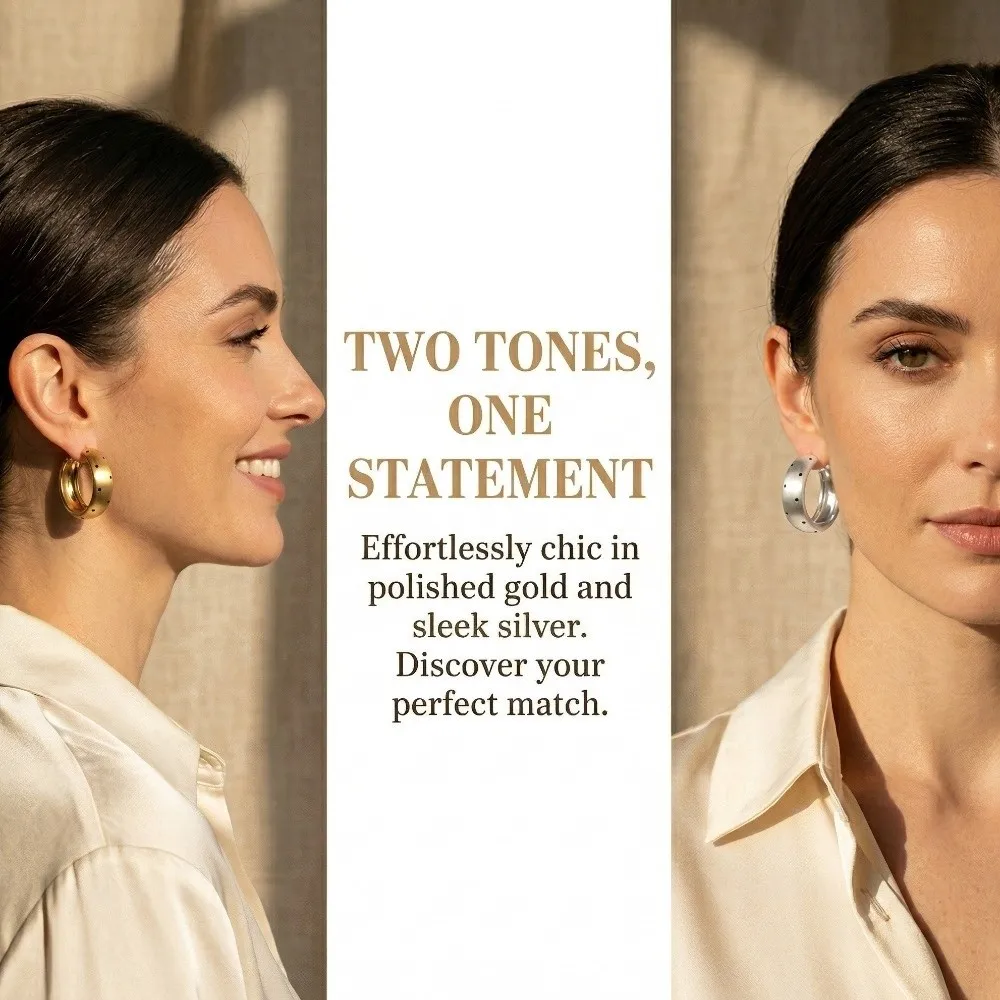 Retro Polka Dot Earrings Silver Color Matte Finish Geometric Earrings Brushed Texture Versatile Metal Hoop Earrings Office Wear