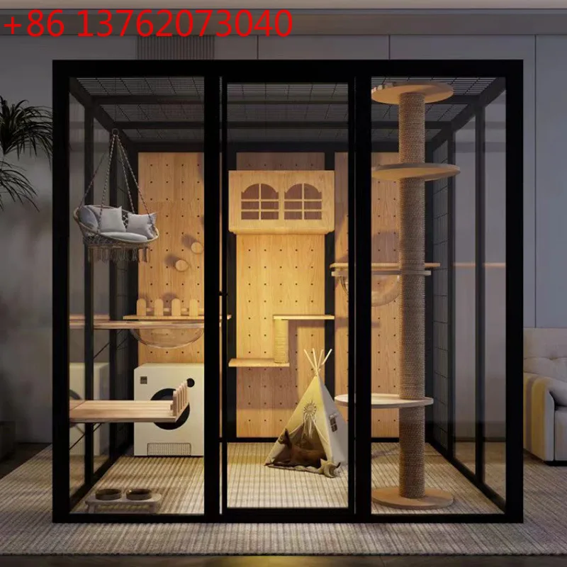 Panoramic glass cat house cattery large luxury oversized cat cage