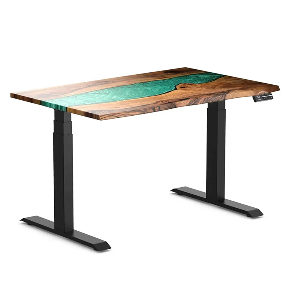 Epoxy Resin Wood Home Office Electric  Automatic Electric Standing Table Computer Desk