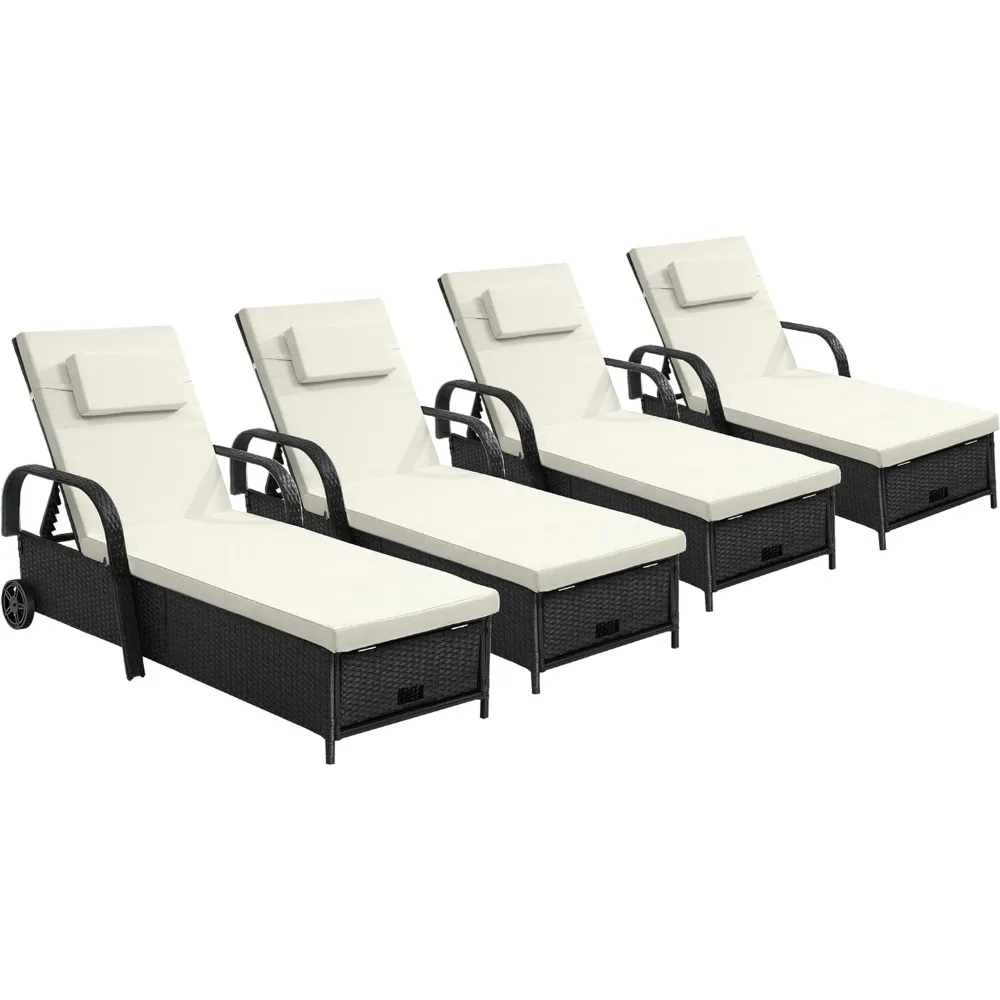 

Beach Chairs, Adjustable Backrest Arm Cushion Pillow and Wheel for Poolside Backyard Porch Garden Beach, Beach Chair