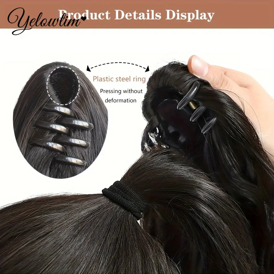 YELOWTIM-extensiones de cabello sintético para mujer, coleta larga y recta con Clip, resistente al calor, 20 pulgadas