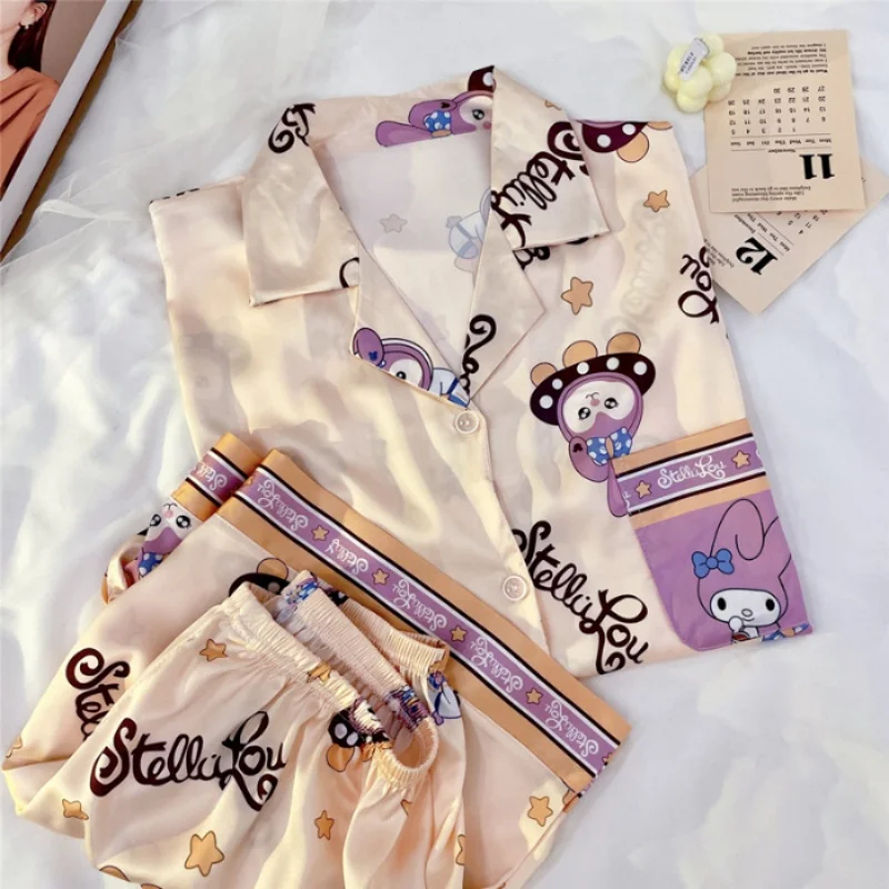 Print Two Pieces Pajamas Set Summer Stain Pajamas Fashion Home Clothes Ladies Casual Shorts and Top Set Pijamas