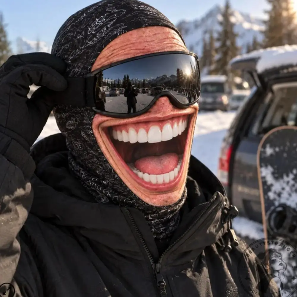 3D Printed Grandpa Face Ski Balaclava, Fleece Lined Warm Windproof Full Face Mask, Funny Prank Headwear for Outdoor Sports & Cos