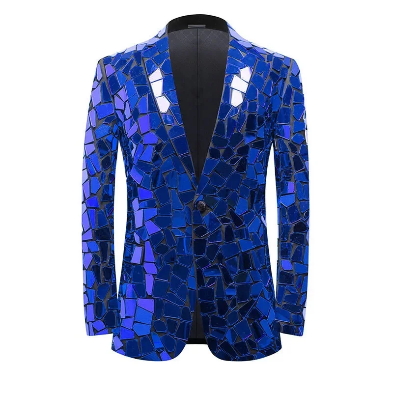 Celebrate Silver Mirror Jacket Glass Man Performance Costume Shiny Mirror Diamond Suit Coat Star Blazers Jacket Coat