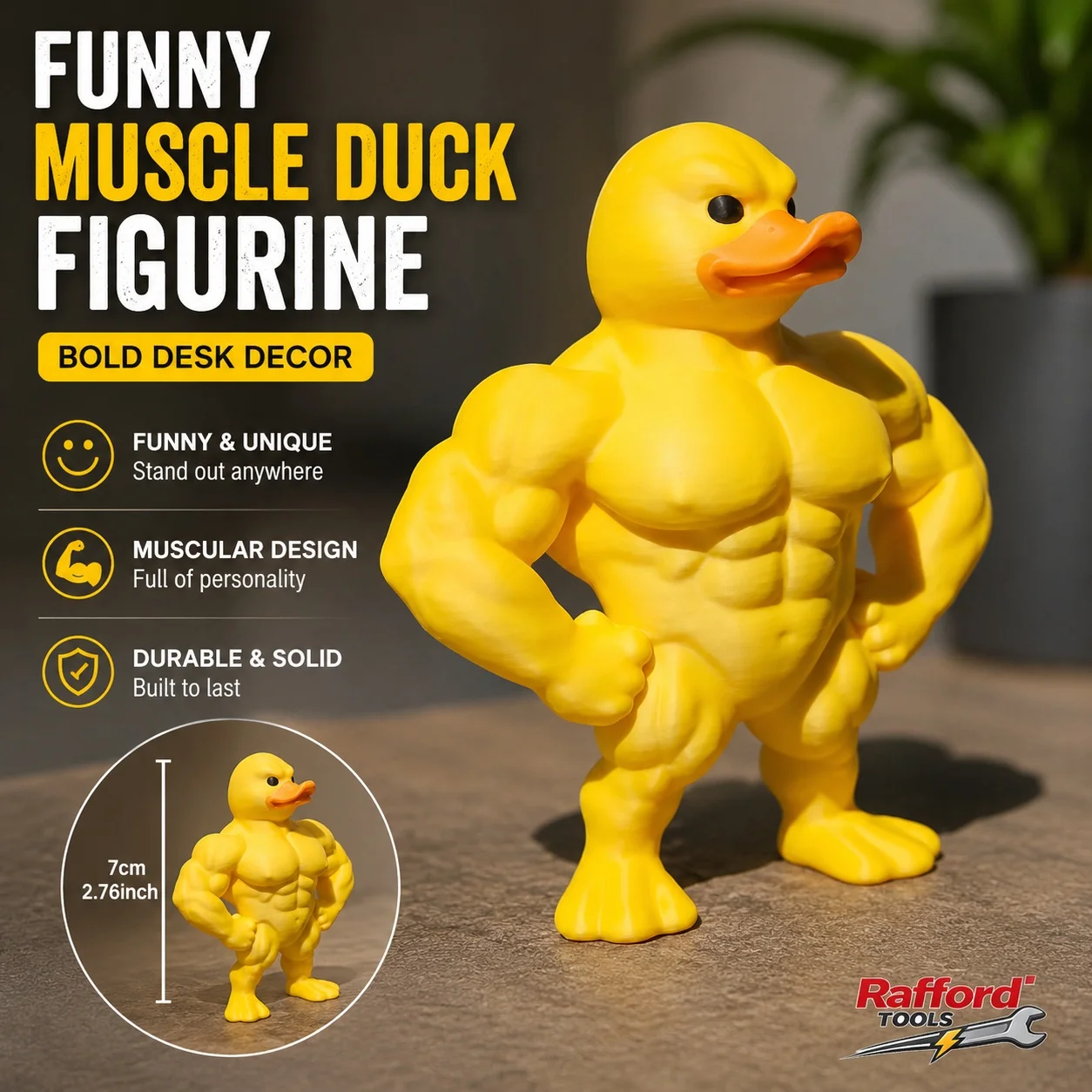 Muscle Duck Statue -3D Desktop Decor,Cute Bookshelf Whimsical Figurine,Multifunctional Indoor/Outdoor Decoration, Home Accessory