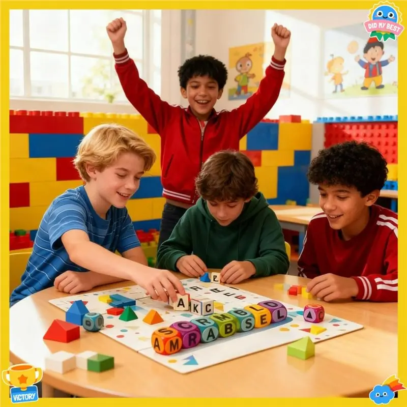 Gioco di Parole con Dadi, Divertente Gioco da Tavolo Stile Scrabble per 2-5 Giocatori, Esercizio Mentale per Feste in Famiglia