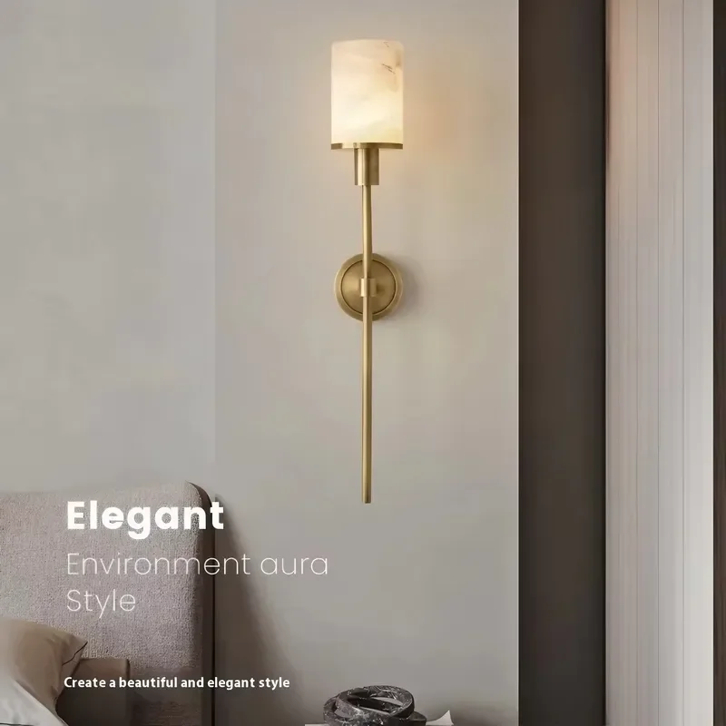 High Quality Modern Copper LED Marble Wall Light for Bedroom Hallway Indoor Use Lightweight Design Alabaster Wall
