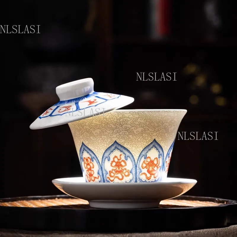 140ml Vintage Ceramics Gaiwan Handmade with Lid Tea Cup Home Tea Infuser Tradition Tea Ceremony Accessories Portable Tea Set