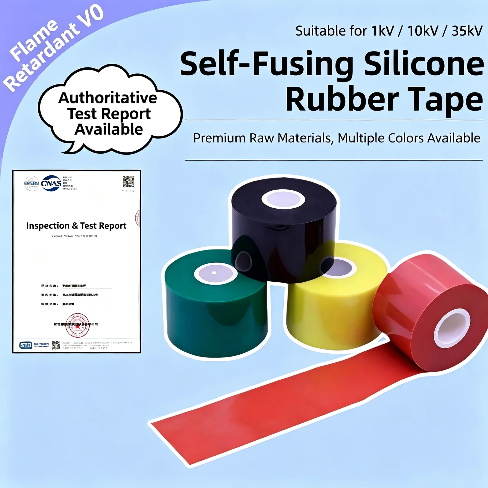 Silicone Rubber Self-Adhesive High Voltage Insulation Flame Retardant Self-Fusing Tape 1/10/35KV Waterproof Wrapping Cold Shrink