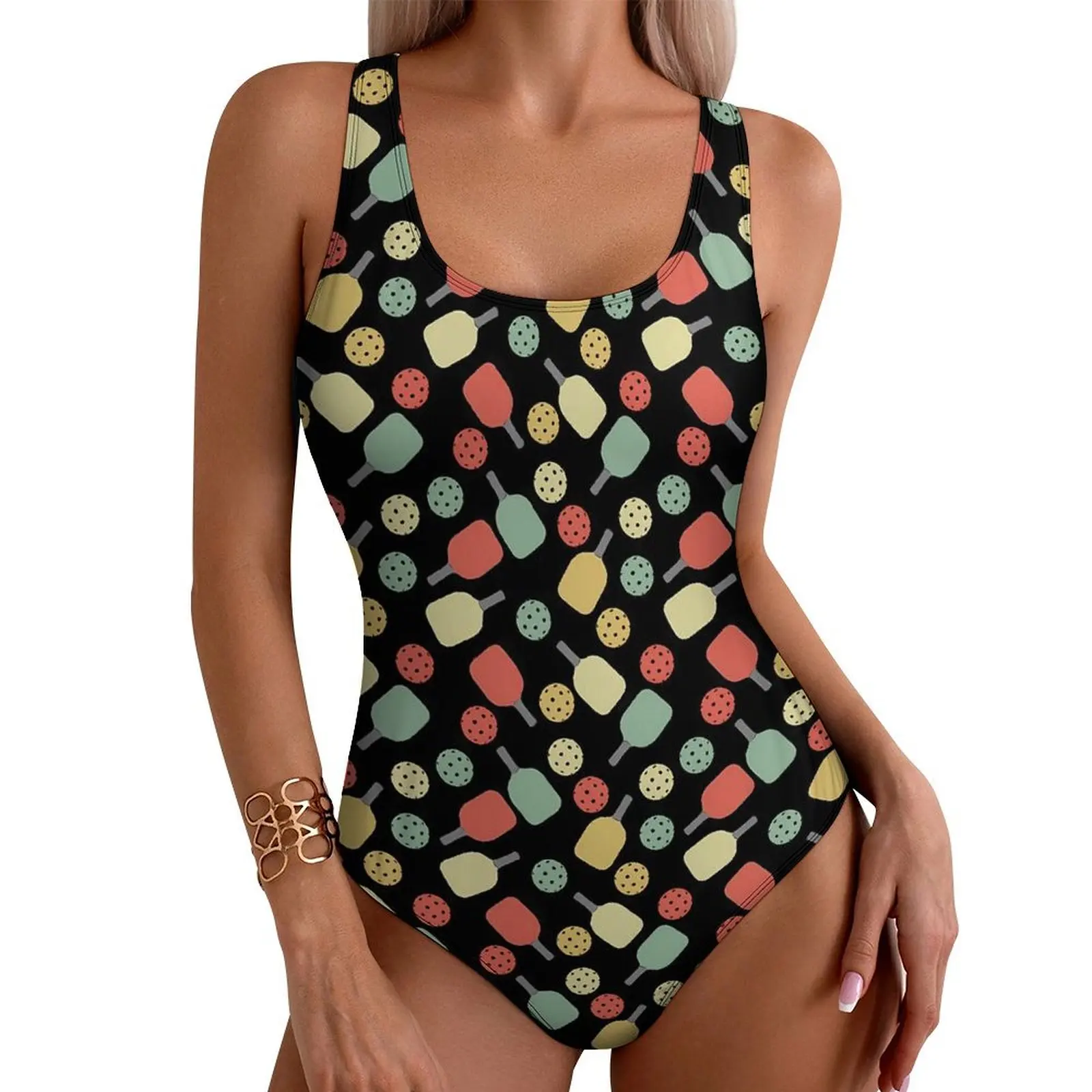 Ball Print Swimsuit Sexy Pickleball Player Women Swimwear One Piece Fantasy Bodysuit Fitness Push Up Hollow Out Monokini
