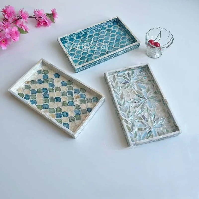 Dekoratives Muscheltablett für Zuhause, Servierplatte im nordischen Stil für Kuchen, Dessert und Schmuck, Wohnzimmer-Couchtisch-Organizer