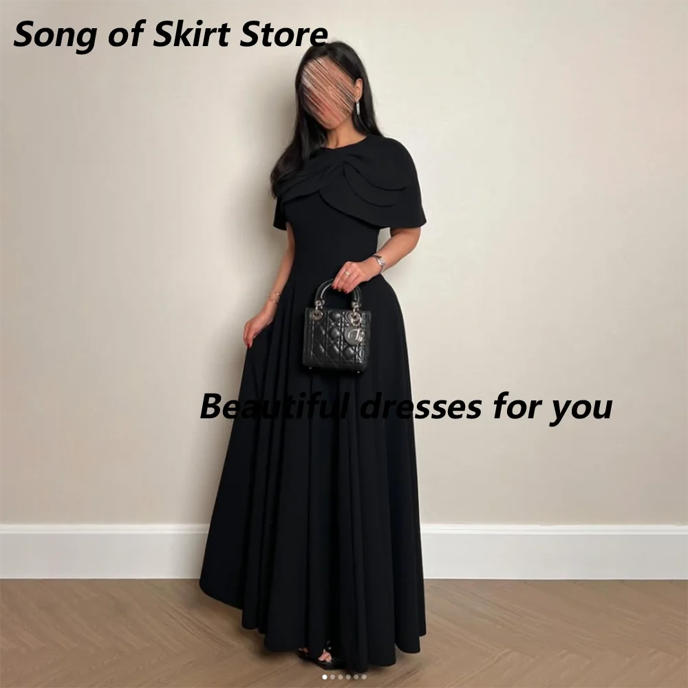 

Black Simple Evening Dress Customized O-Neck Short Sleeves Party Gowns for Women 2026 A Line Ankle Length Prom Dress