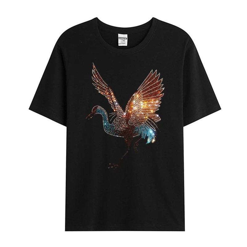 New men's short sleeve dragon pattern cotton casual T-shirt comfortable high quality diamond T-shirt