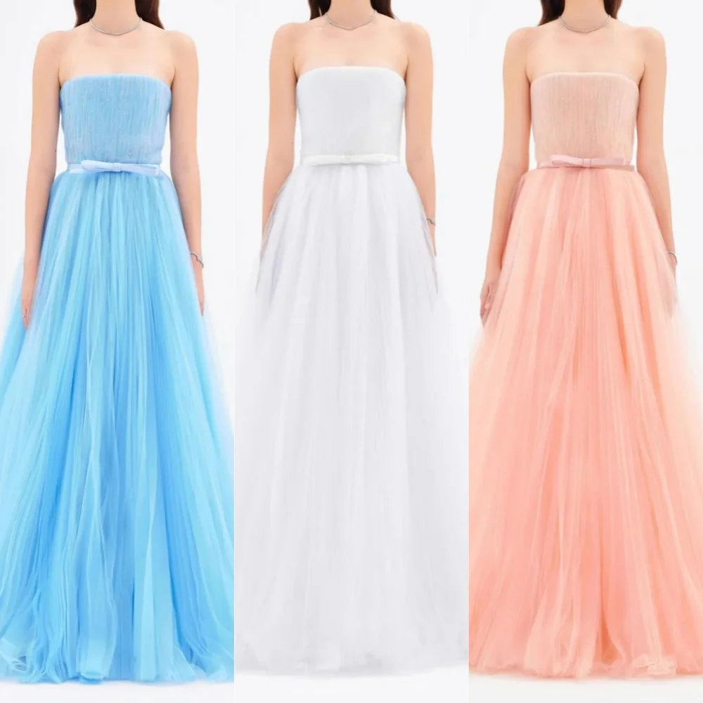 

Customized Chinese Style Net Pleat A-line Strapless Long Dresses Prom Dresses Classic Exquisite Modern Style Pastrol Unisex Form