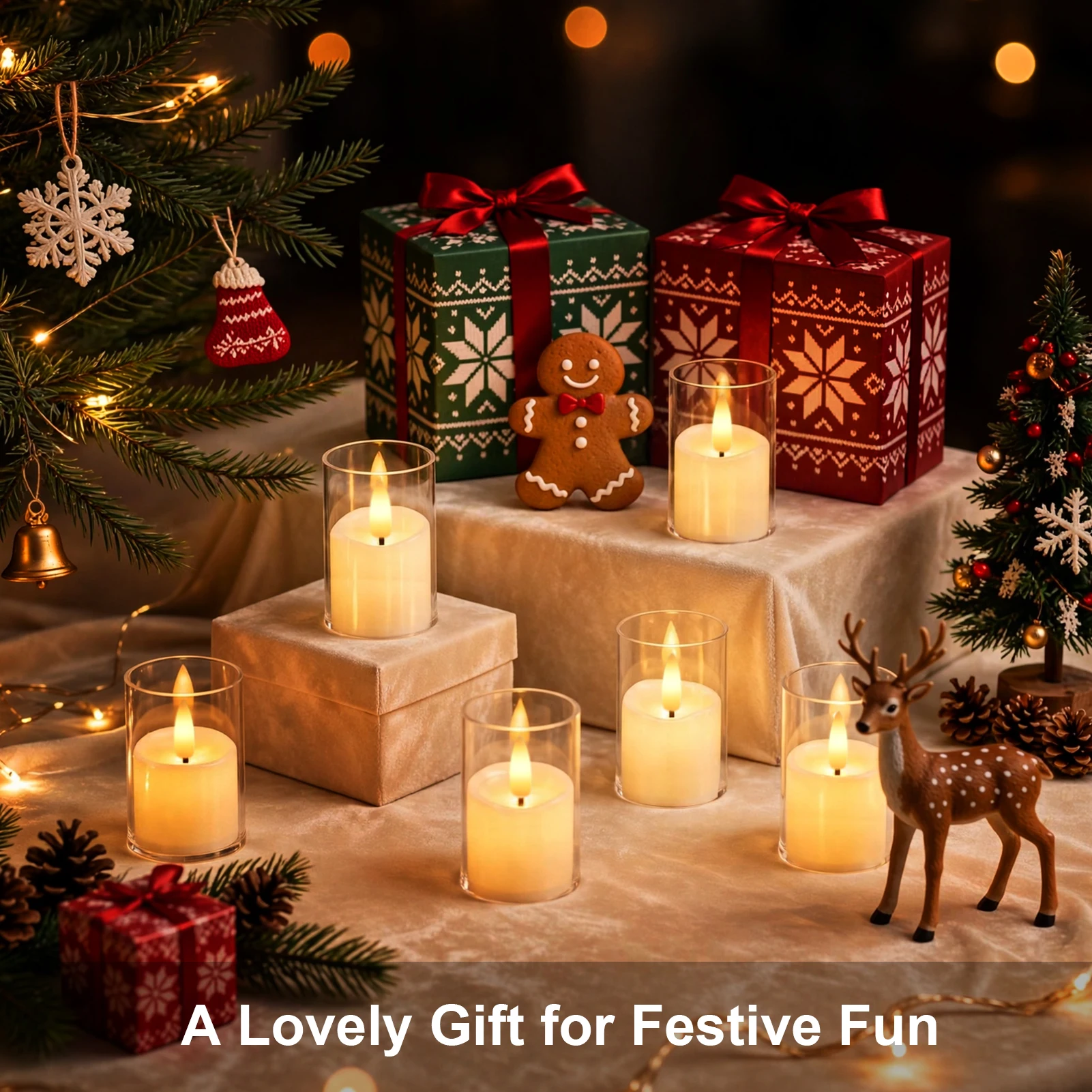 6Pcs Rechargeable Flameless LED Light Candles Crystal Clear Transparent Electronic Night Lamp Flickering Wedding Party Decor