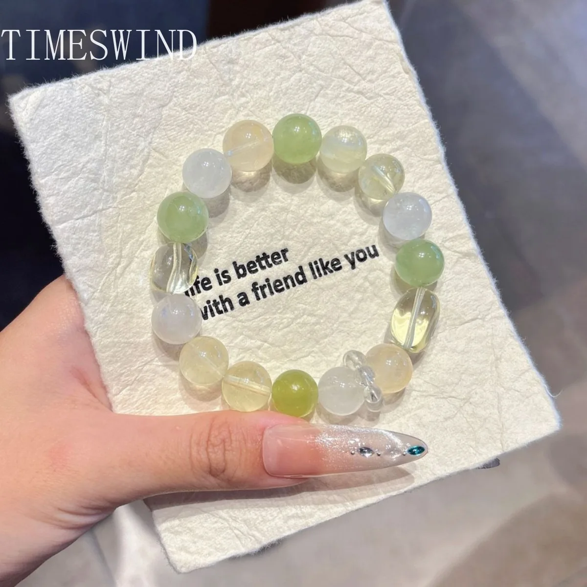 

TIMESWIND Аутентичный Кристалл Зеленый Желтый Белый Овальный Круглый Бисер Женский Модный Браслет Ювелирные Изделия с Сертификатом