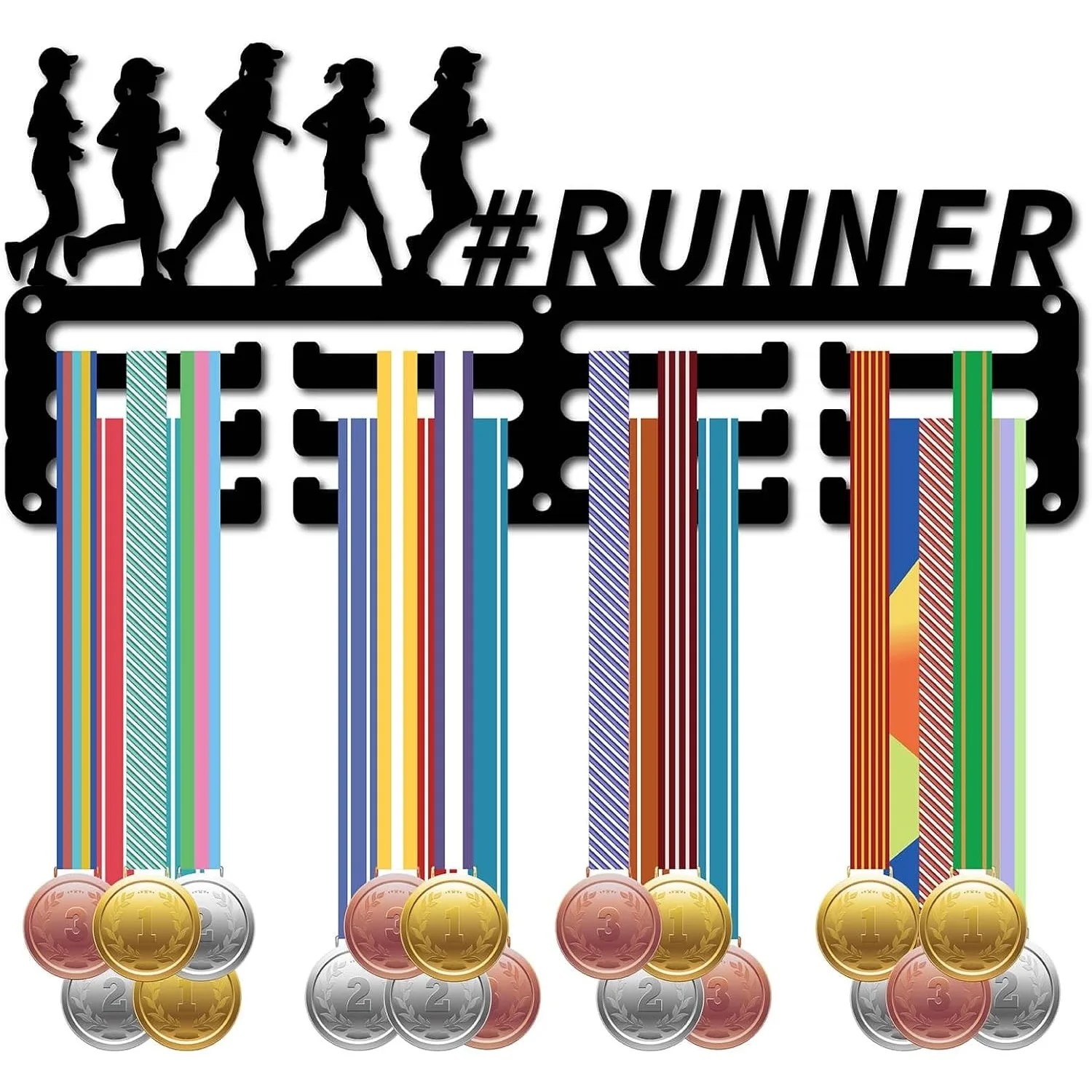 Sports Medal Hanger Black Metal Wall Display for Runner Marathon Athlete