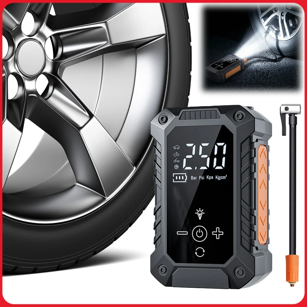 Portable Tire Inflator LCD Digital Display Wireless Air Pump with Auto Shut-Off with 4 Nozzles for Car Bikes Motorcycle Balls