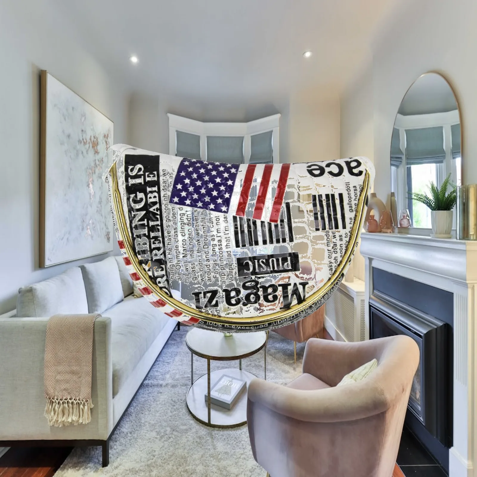 Golf Mallet Head Cover Waterproof PU Material Semicircle Old Glory Pattern Magnetic Closure for Center Shaft Putter