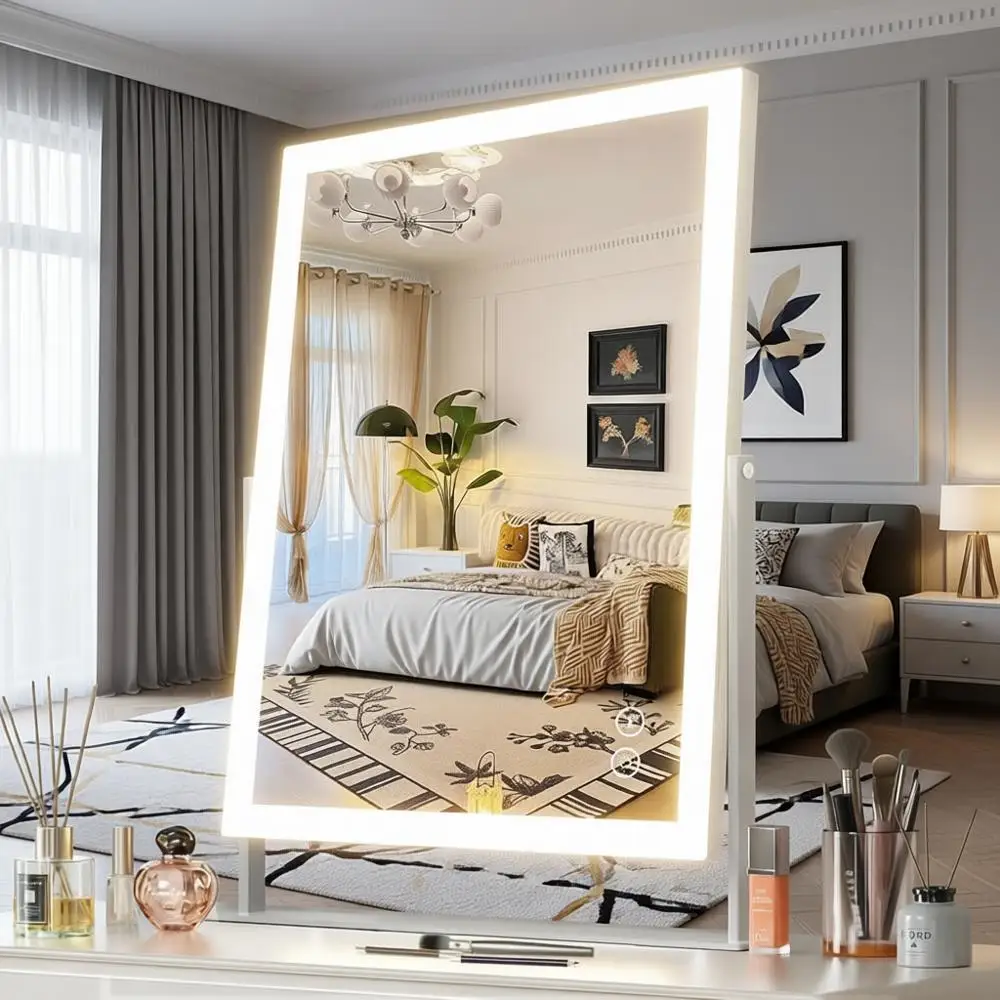 

11.8x16 LED Lighted Makeup Mirror with 10X Magnification, Bluetooth Speaker, 3 Color Temperatures, and 360° Swivel