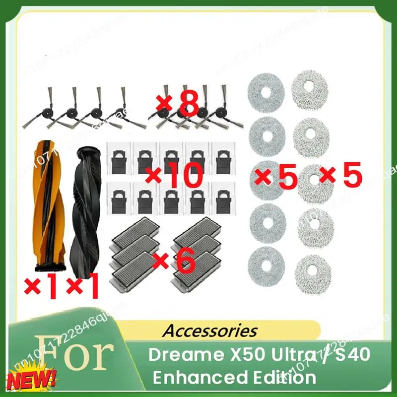 

A48I 36 шт. для Dreame X50 Ultra/S40 Enhanced Edition, аксессуары для подметальных машин, основная боковая щетка, фильтр, тряпка, пылесборник