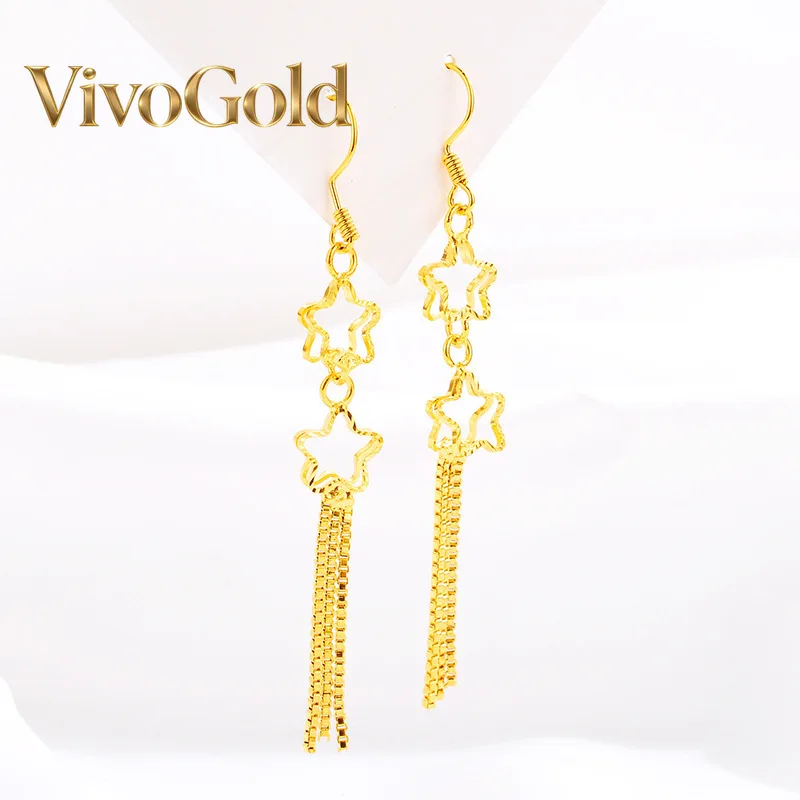

VivoGold High-quality 9999 gold earrings for women, tassel earrings, goddess earrings 24K pure gold jewelry simple fashion jewel