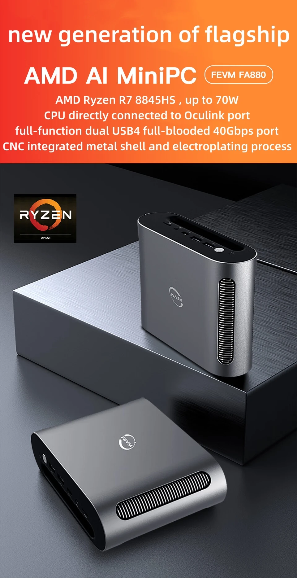 SZBOX FEVM FA880 Ryzen 7 8845HS MINI PC Laptop Windows 11 Pro DDR5 NVMe SSD WIFI6 BT5.2 2*USB 4.0 Desktop Gaming laptop Computer