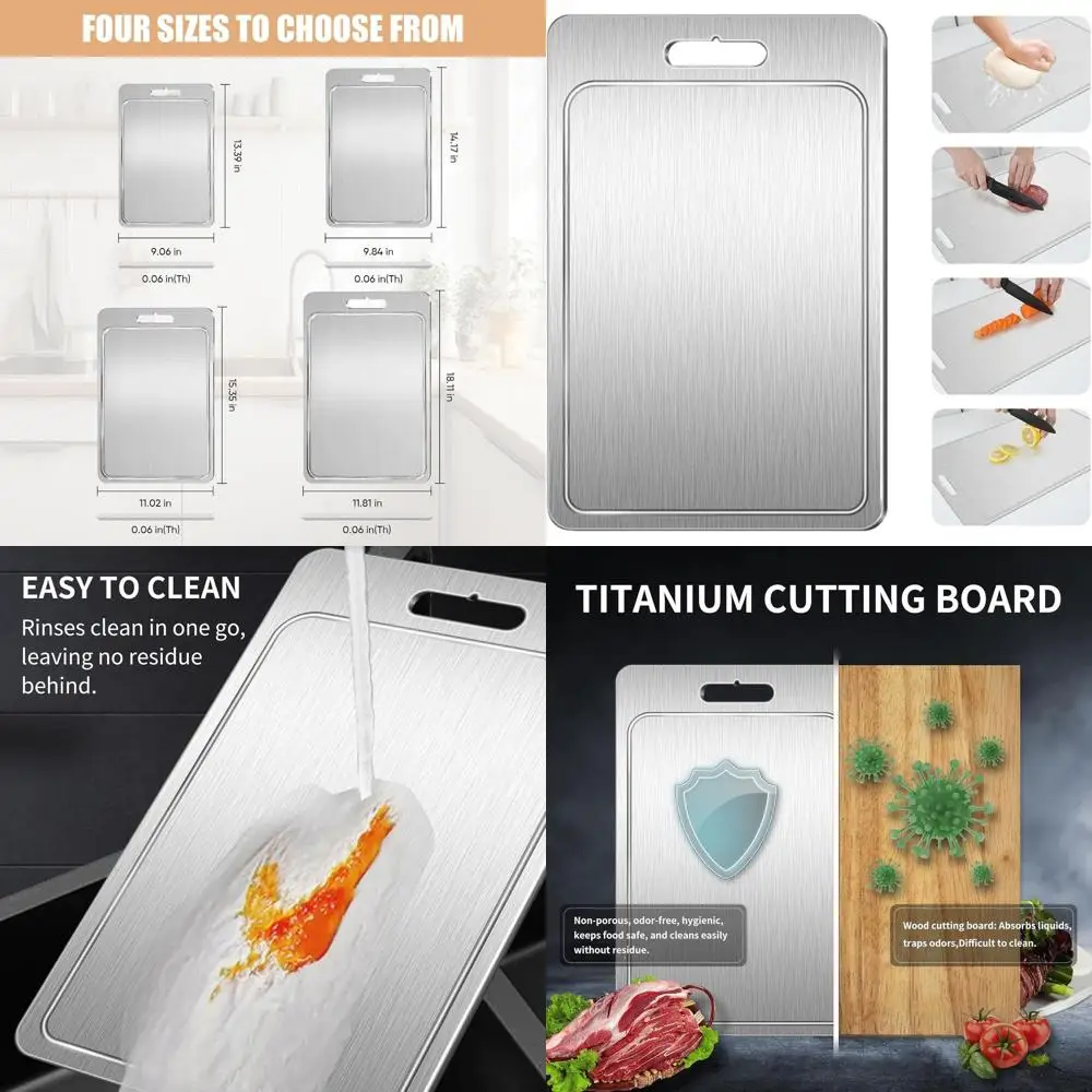 

Двусторонняя титановая разделочная доска с канавкой для сока — 100% чистый металл, большой размер для мяса, овощей, фруктов