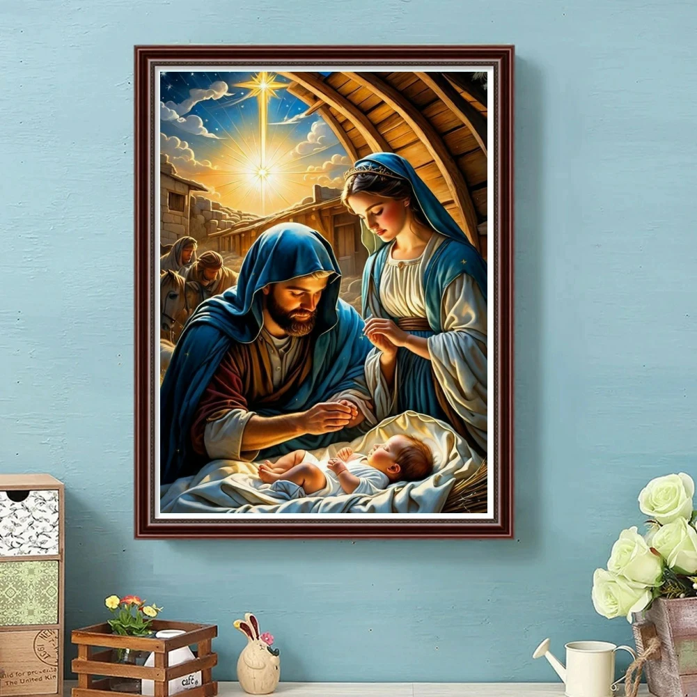 Szopka Jezus Ave Mary Joseph 5D obraz diamentowy DIY mozaika krzyż zestaw do szycia dżetów mozaika rękodzieło haft Home Decor