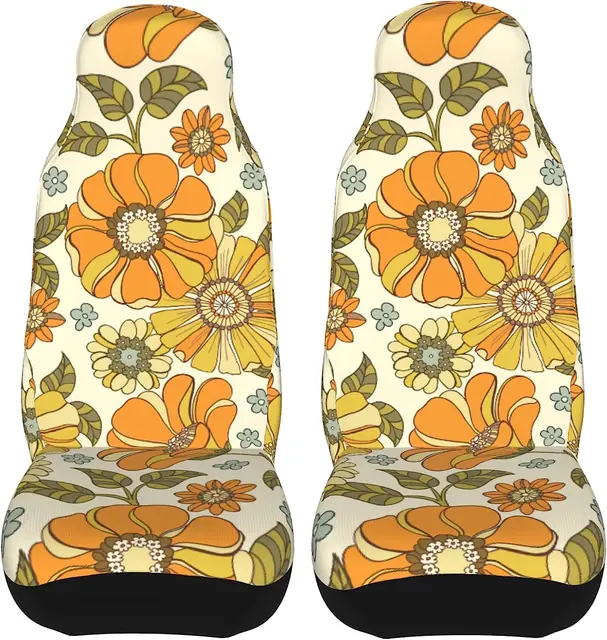 Pokrowce na siedzenia samochodowe w stylu Retro z lat 70. Przednie siedzenia tylko uniwersalne, nadające się do samochodu ciężarowego, pokrowce na siedzenia samochodowe czarne 2 sztuki