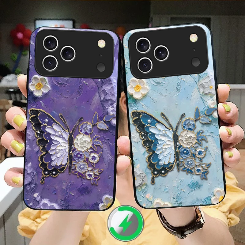 

Flower Yellow Butterfly suitable for iPhone 17 Pro Max 16 E 15 14 13 Plus 12 mini 11 17 Air XR Xs Max 8 black Glass Phone Case