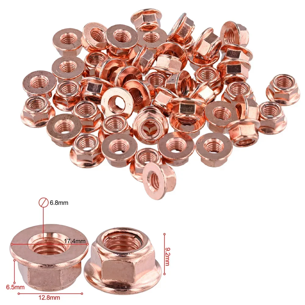 50PCS Car Exhaust Manifold Lock Nuts Copper Plated M8x1.25 For BMW Hexagonal Nut Metal Nuts Vehicles Tools Car Accessories