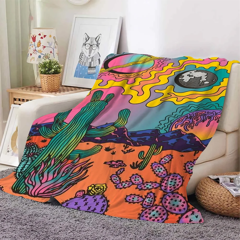 

CLOOCL New Trendy Flannel Blanket Beautiful Desert Planet Printed Soft Warm Teen Portable Travel Dormitory Blanket Girl Quilt