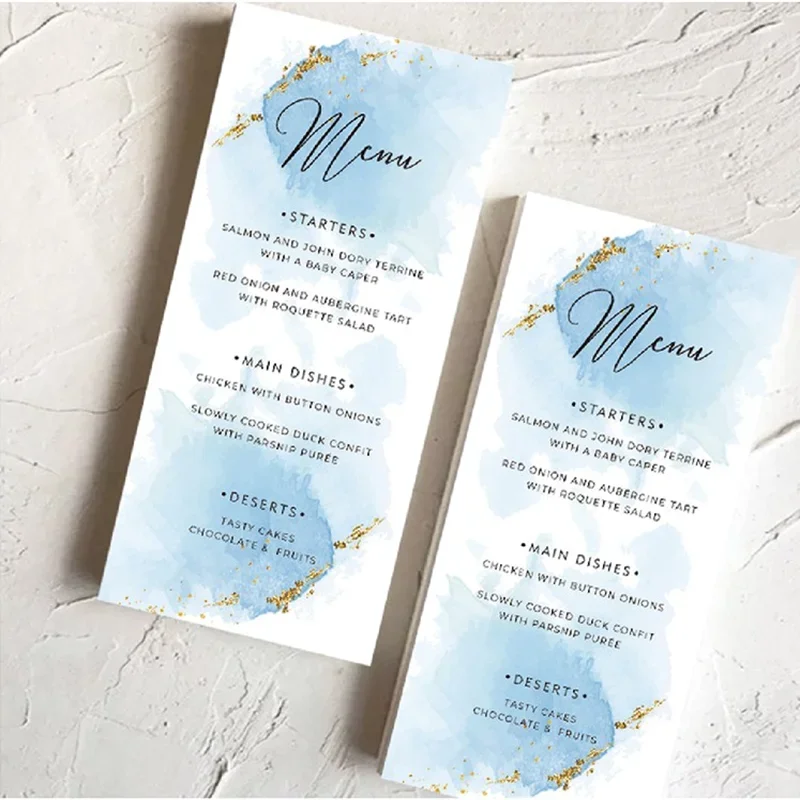 30pcs customized exquisiteness Party table plate card banquet program schedule list blue wedding favors for guests personalized