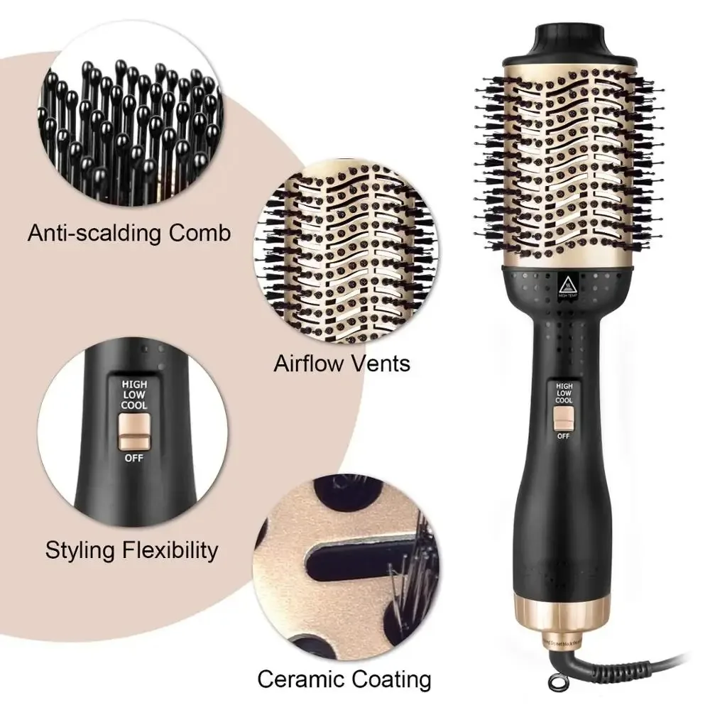Hot Air Brush Straightener Comb Negative Ion Generator Straightening And Curling Blow Dryer Anti-frizz Multifunctional Brush