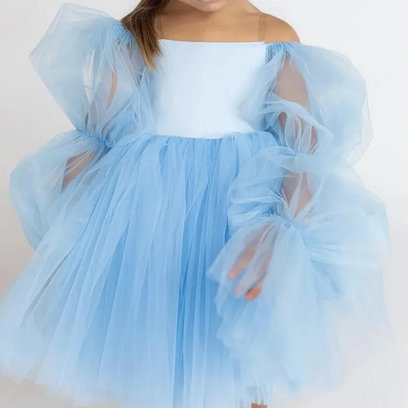 Fashion Baby Girl Princess Tutu Dress Puff Sleeve Infant Toddler Child Tulle Vestido Wedding Party Birthday Baby Clothes 1-14Y