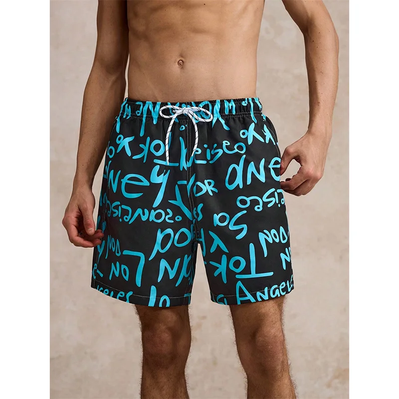 

Fashion Simple Letter Print Pattern Beach Short For Men's Clothes Loose Drawstring Summer Casual Quick Dry Board Shorts Trend