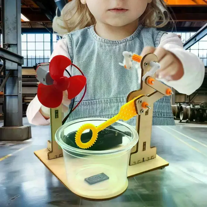 1 مجموعة ألعاب التعلم المبكر التكنولوجيا خشبية DIY اليد مكرنك آلة فقاعة لعبة للأطفال العلوم تجربة وسائل تعليمية #2