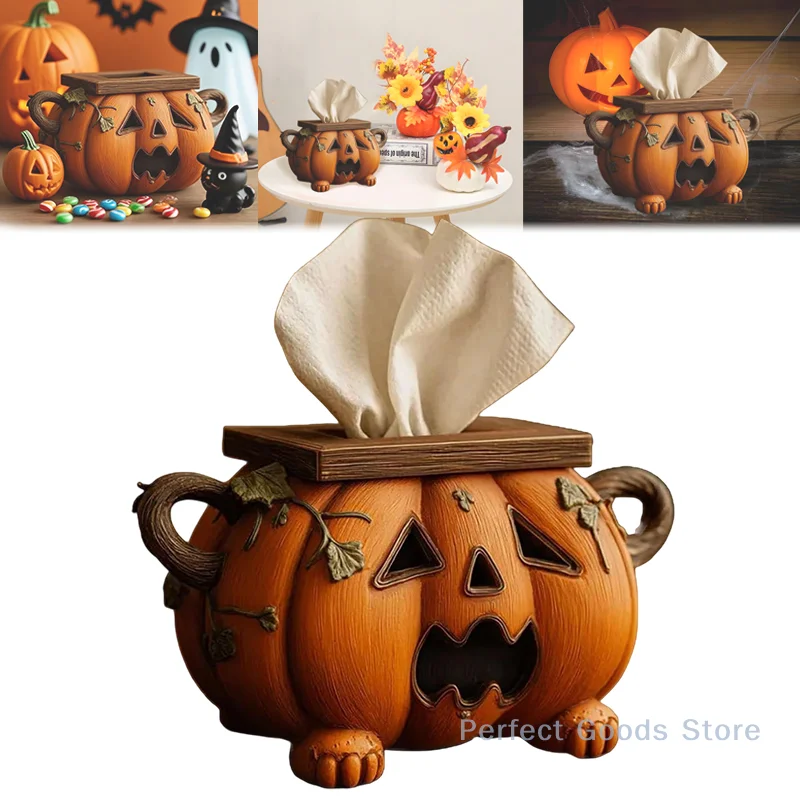 Spooky Halloween Tissue Box Container, Pompoenontwerp met ogen, Decoratieve Toiletpapierstandaard