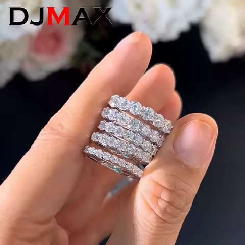 2026 DJMAX Original 925 Sterling Silver Row Rings Lady's Moissanite Diamond Ring Premium Moissanite Diamond For Women