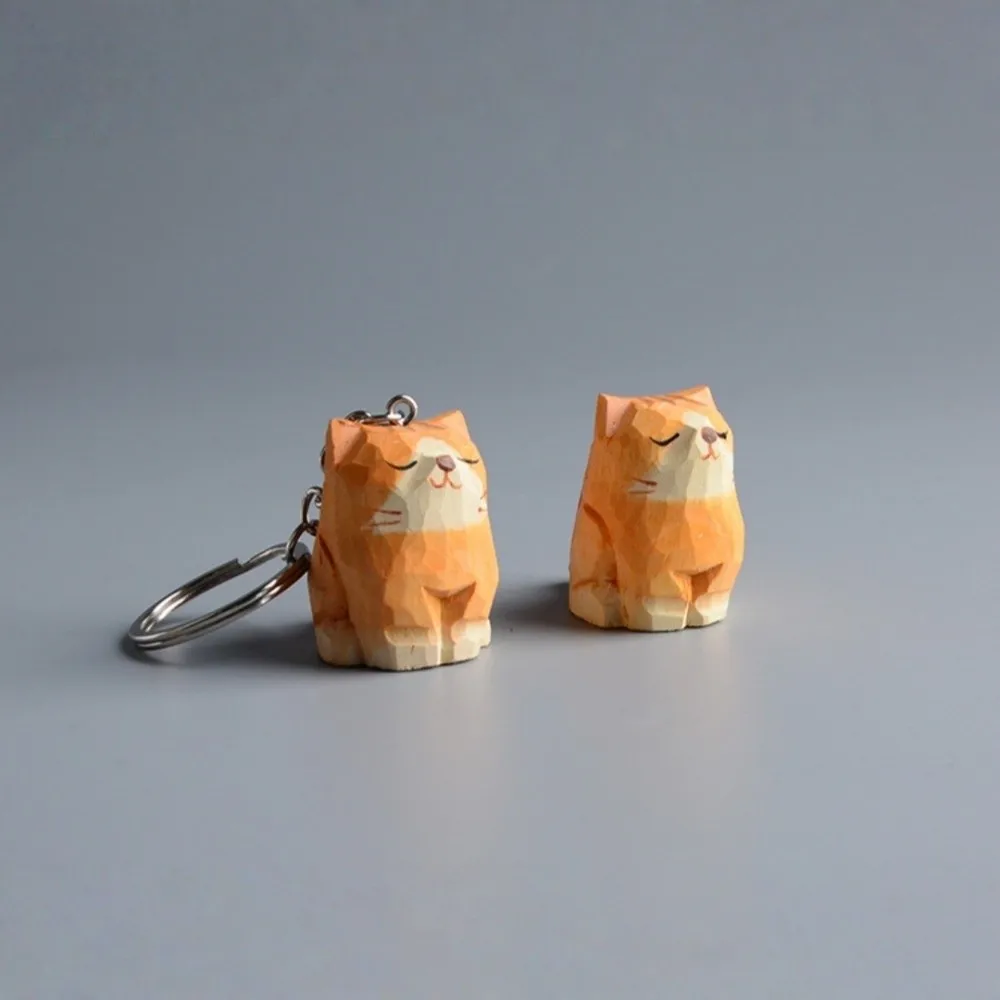 Handmade Wooden Carving Cat Keychain Creative Cartoon Ragdoll Cat Pendant Funny Kawaii Siamese Cat Keyring Car Key Pendant