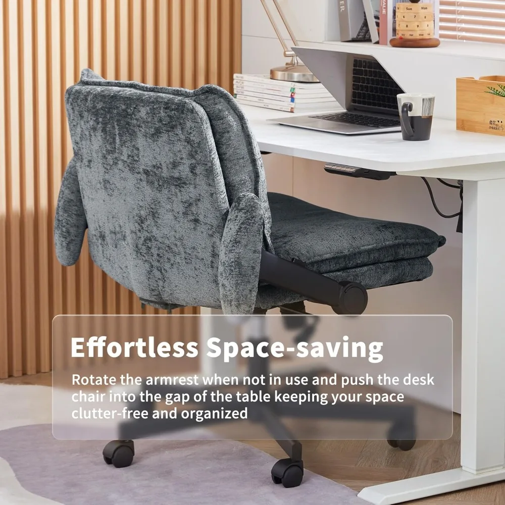 كرسي مكتب بأرجل متقاطعة مع عجلات وأذرع قابلة للتعديل، كرسي مكتب متقاطع مع وسادة سميكة، كرسي مقعد عريض